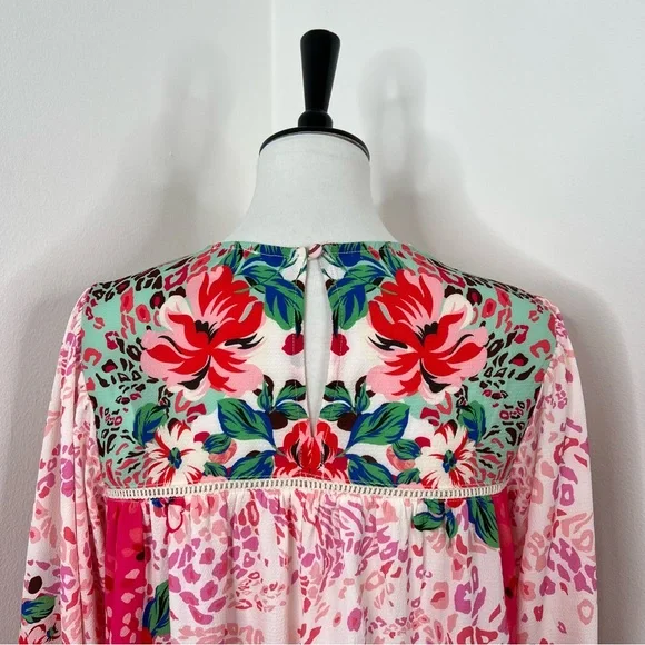 Umgee | NWT Rosie Fushia Floral Animal Print Dot Long Sleeve Tunic Dress - Picture 4 of 12